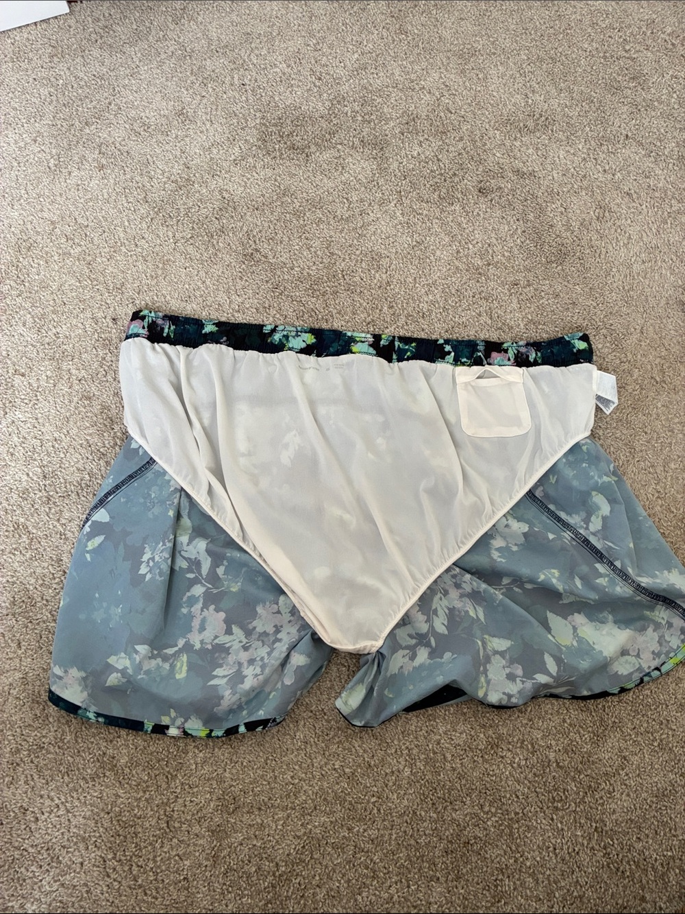 Old Navy Navy Floral Athletic Shorts with Lime Drawstring - Picture 4 of 7